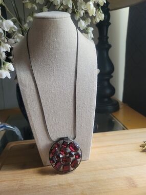 Red Gemstone Cluster Pendant Necklace - Vintage